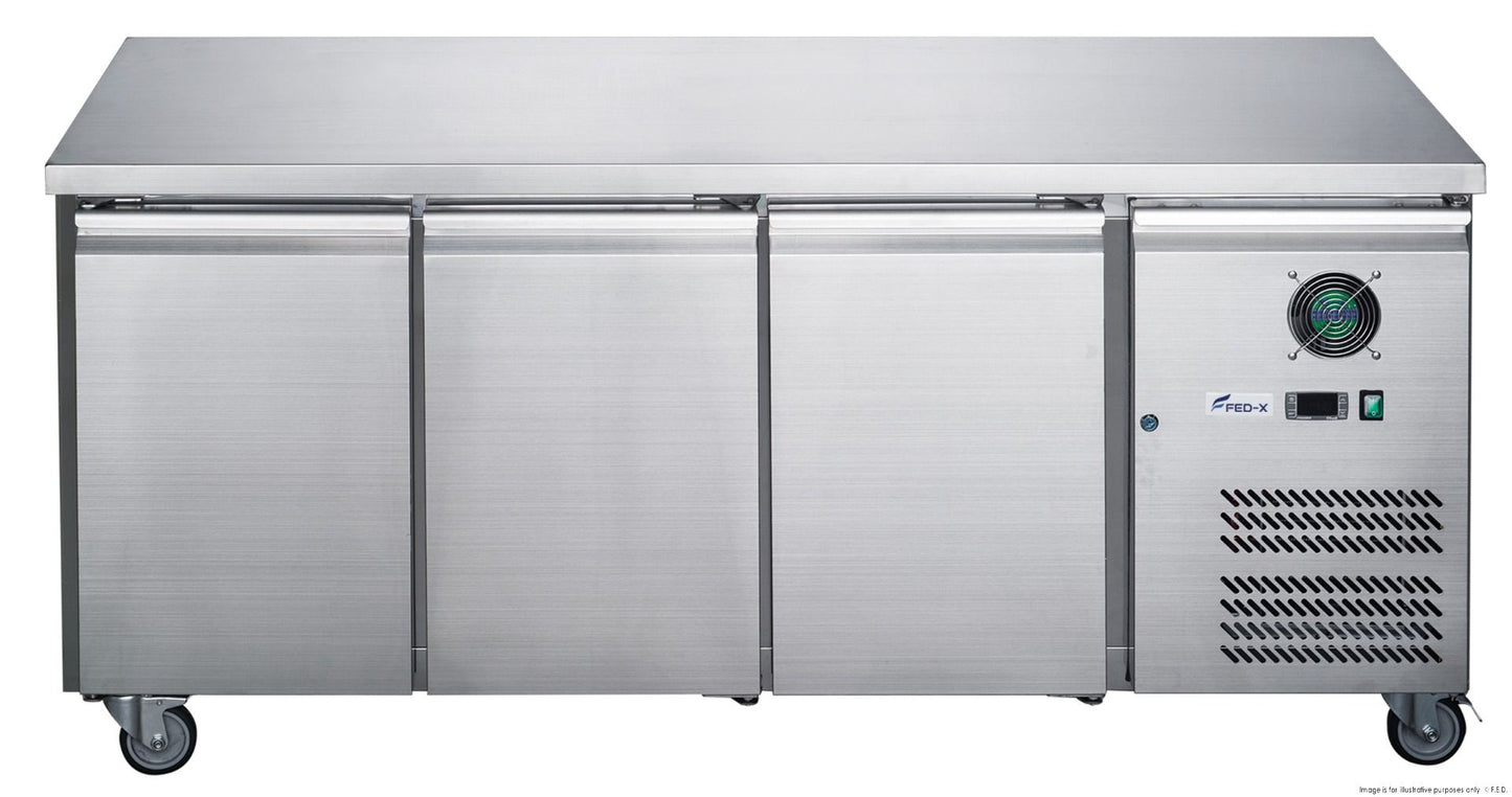 FED-X Stainless Steel Three Door Bench Fridge - XUB6C18S3V