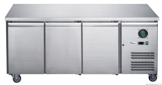 FED-X Stainless Steel Three Door Bench Fridge - XUB6C18S3V