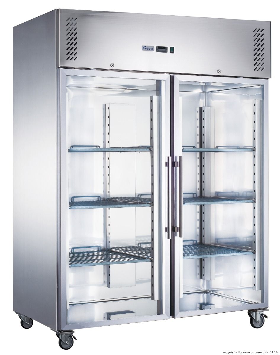 FED-X Stainless Steel Two Full Glass Door Upright Fridge - XURC1200G2V