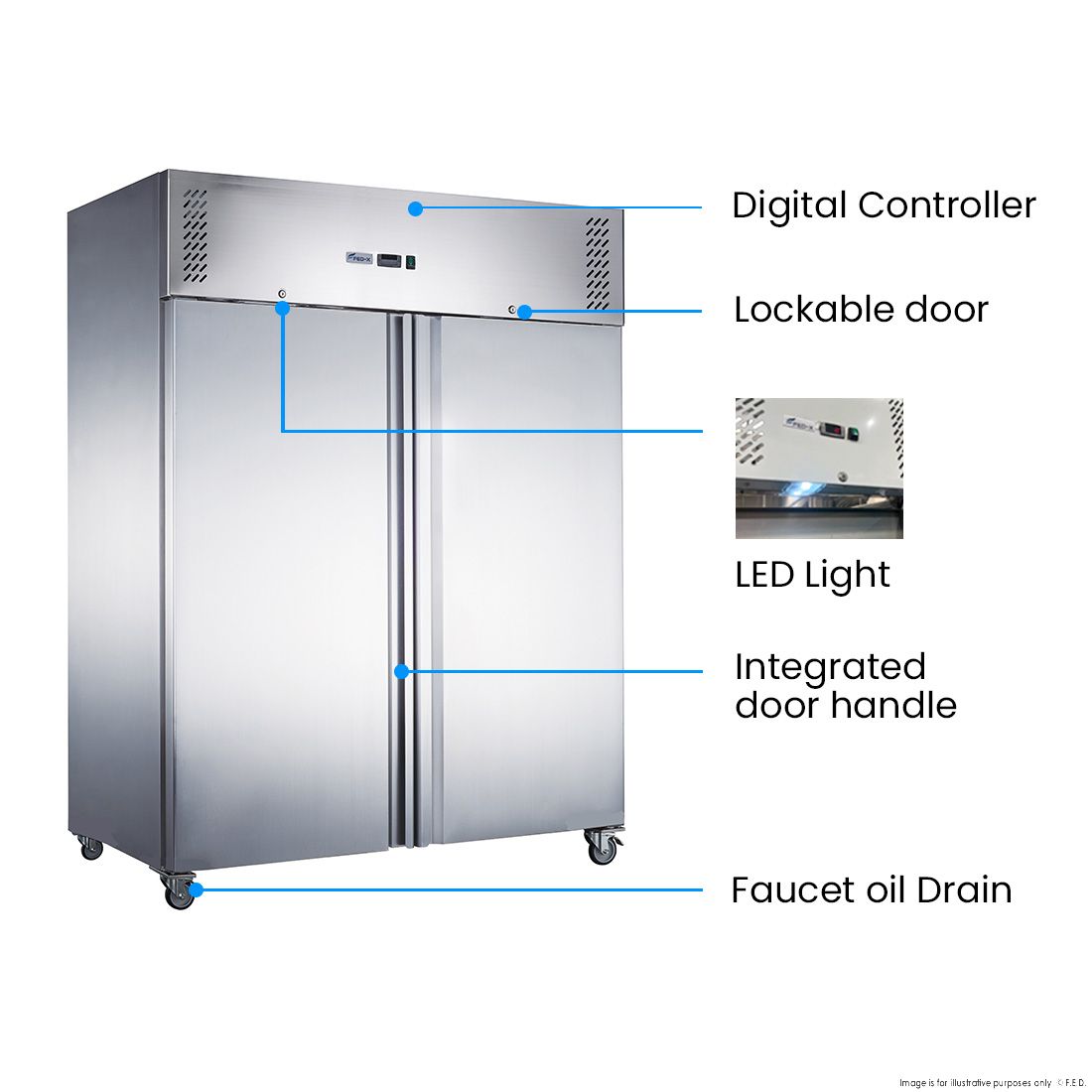 FED-X Stainless Steel Two Full Door Upright Fridge - XURC1200SFV