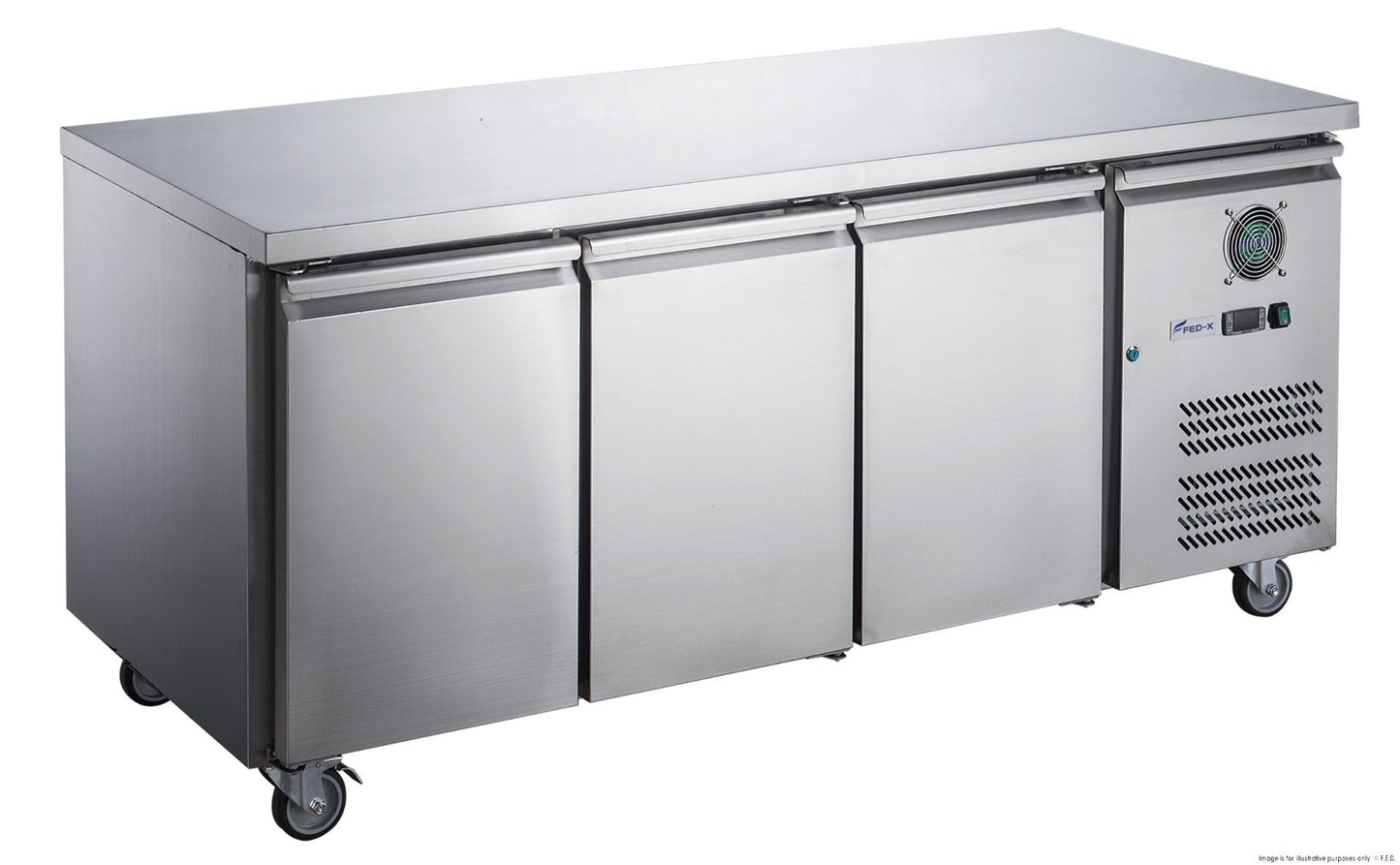 FED-X Stainless Steel Three Door Bench Fridge - XUB7C18S3V