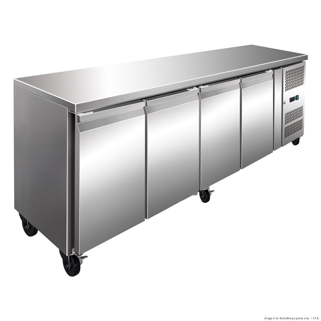 Stainless Steel Four Door Bench Fridge 312L FE4100TN
