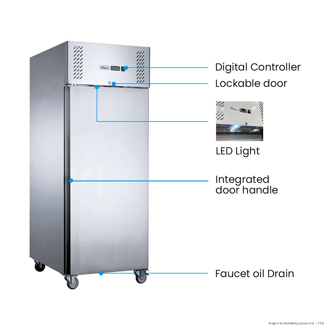FED-X Stainless Steel Single Full Door Upright Fridge - XURC600SFV