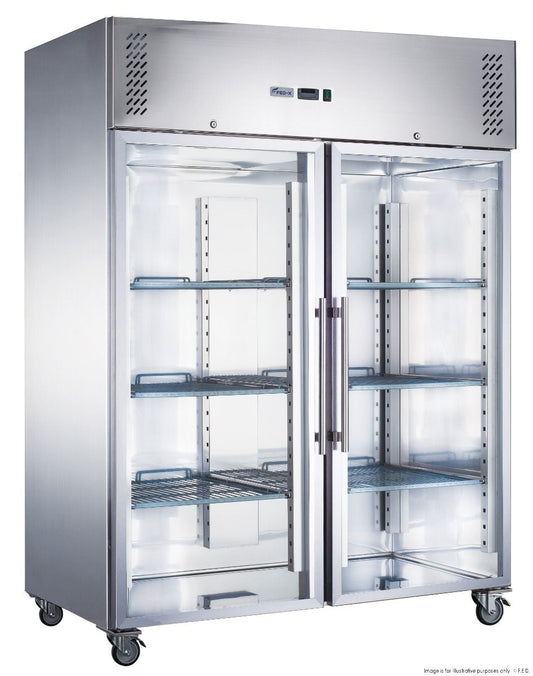 FED-X Stainless Steel Two Full Glass Door Upright Fridge - XURC1410G2V
