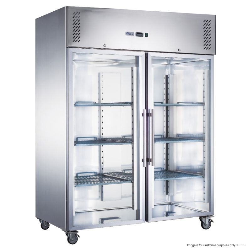 FED-X Stainless Steel Two Full Glass Door Upright Fridge - XURC1200G2V