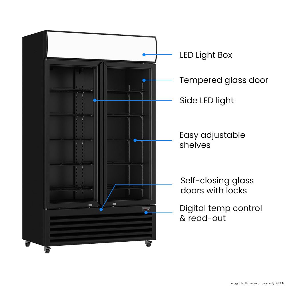 Thermaster Two Glass Door Colourbond Upright Drink Fridge - LG-730BP