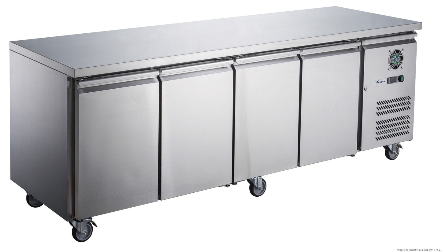 FED-X Stainless Steel Four Door Bench Fridge - XUB7C22S4V