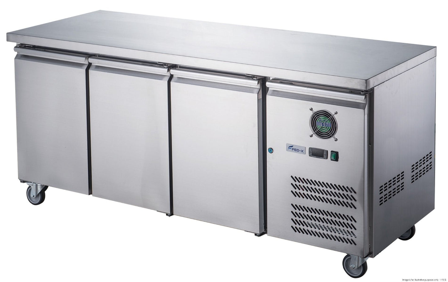 FED-X Stainless Steel Three Door Bench Fridge - XUB6C18S3V