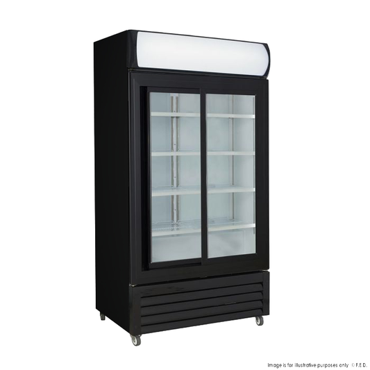 Thermaster Two Sliding Glass Door Colourbond Upright Drink Fridge Black - LG-1000SDBP